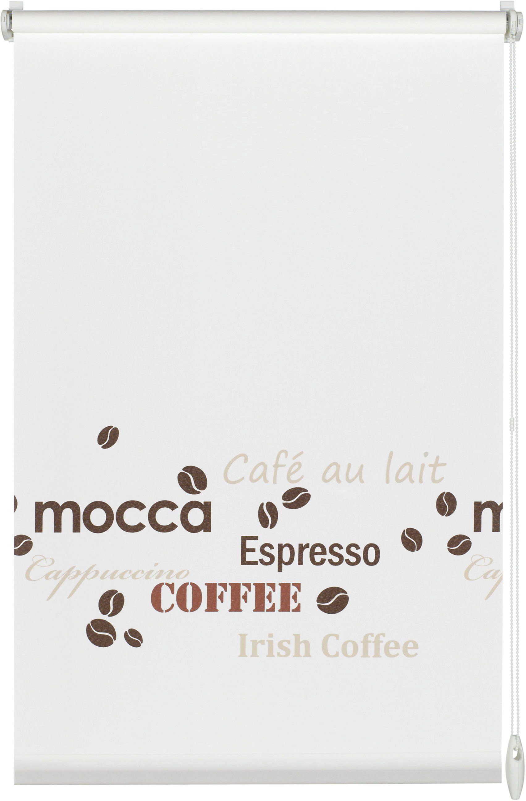 Seitenzugrollo EASYFIX Rollo Dekor Coffee, GARDINIA, Lichtschutz, mit Bohren/ohne Bohren, freihängend, Klemmfix, mit Coffee Motiv