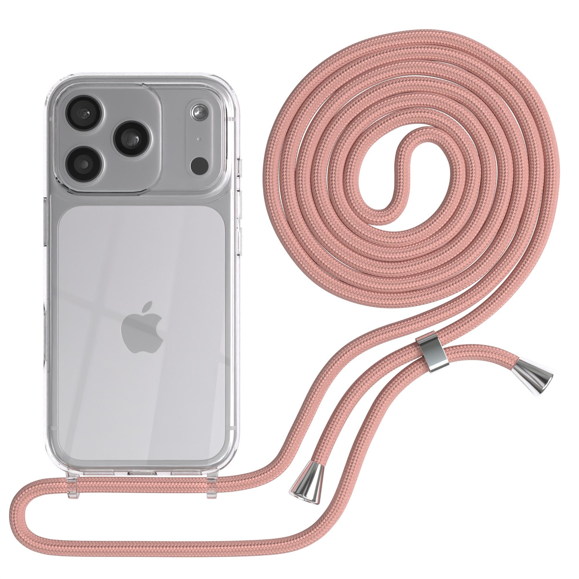 EAZY CASE Handykette Hülle mit Kette für Apple iPhone 17 Pro 6,3 Zoll, Ketten Hülle Schultergurt Schutzhülle Tasche mit Band Altrosa Unifarbe