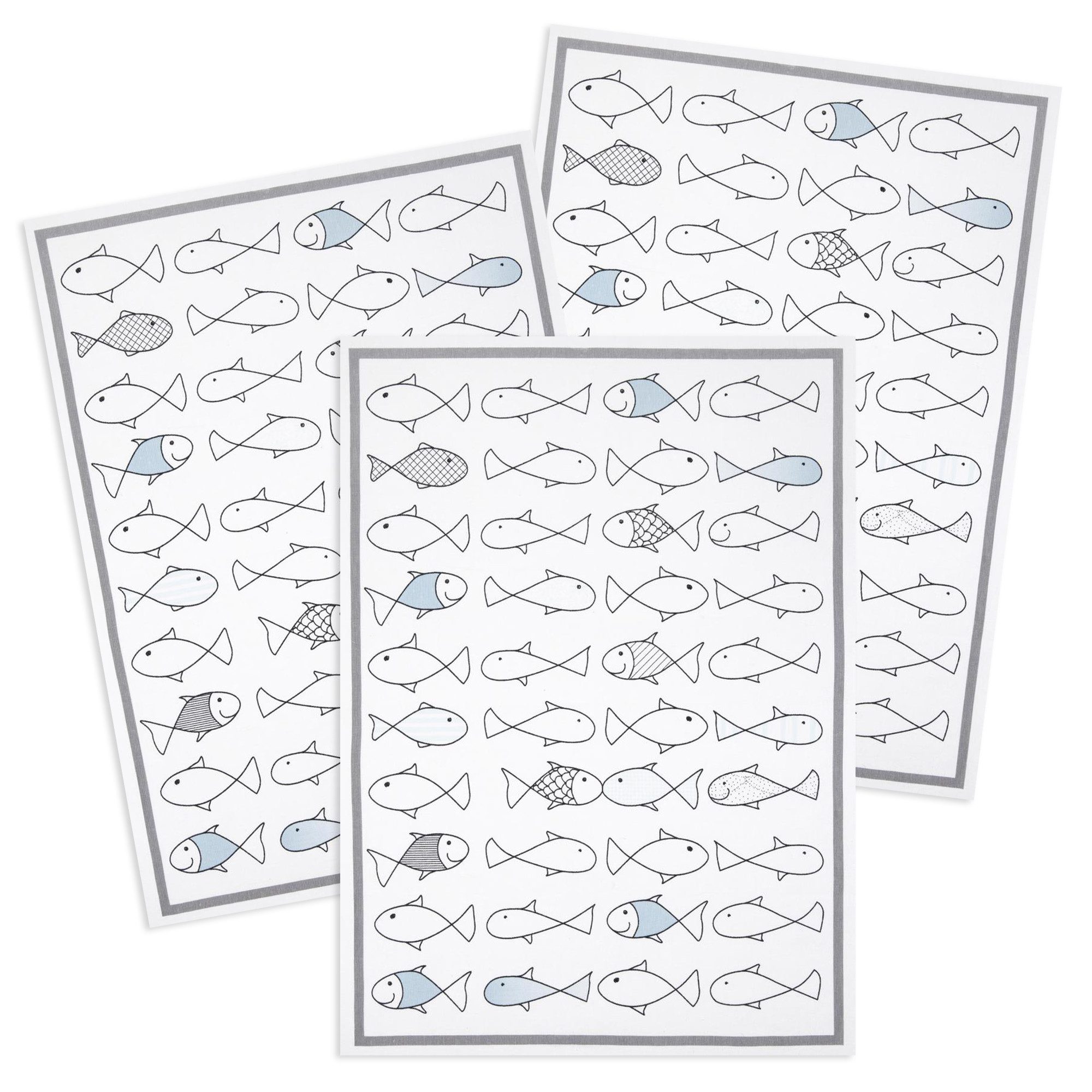 Kracht Geschirrtuch Kiss Fish, (Set, 3-tlg., 3-teilig), 3er Pack Geschirrtücher (3 Stück), ca. 50 x 70 cm, Halbleinen bedruckt