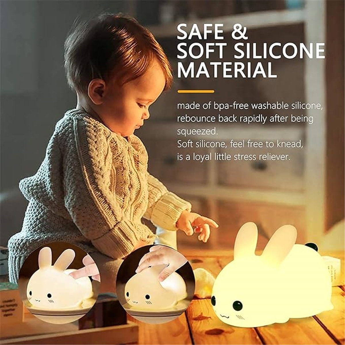 K&B LED Nachtlicht Silikon, berührungsempfindlich LED-Kinderzimmerleuchte dimmbar, aus
