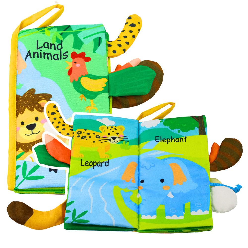 LEAN TOYS Stoffbuch Knisterbuch Fühlbuch Babyspielzeug (Spar-Set, 1-St., 22 x 12 x 3 cm weich), Raschelseiten, Fühlschwänze, weicher Stoff