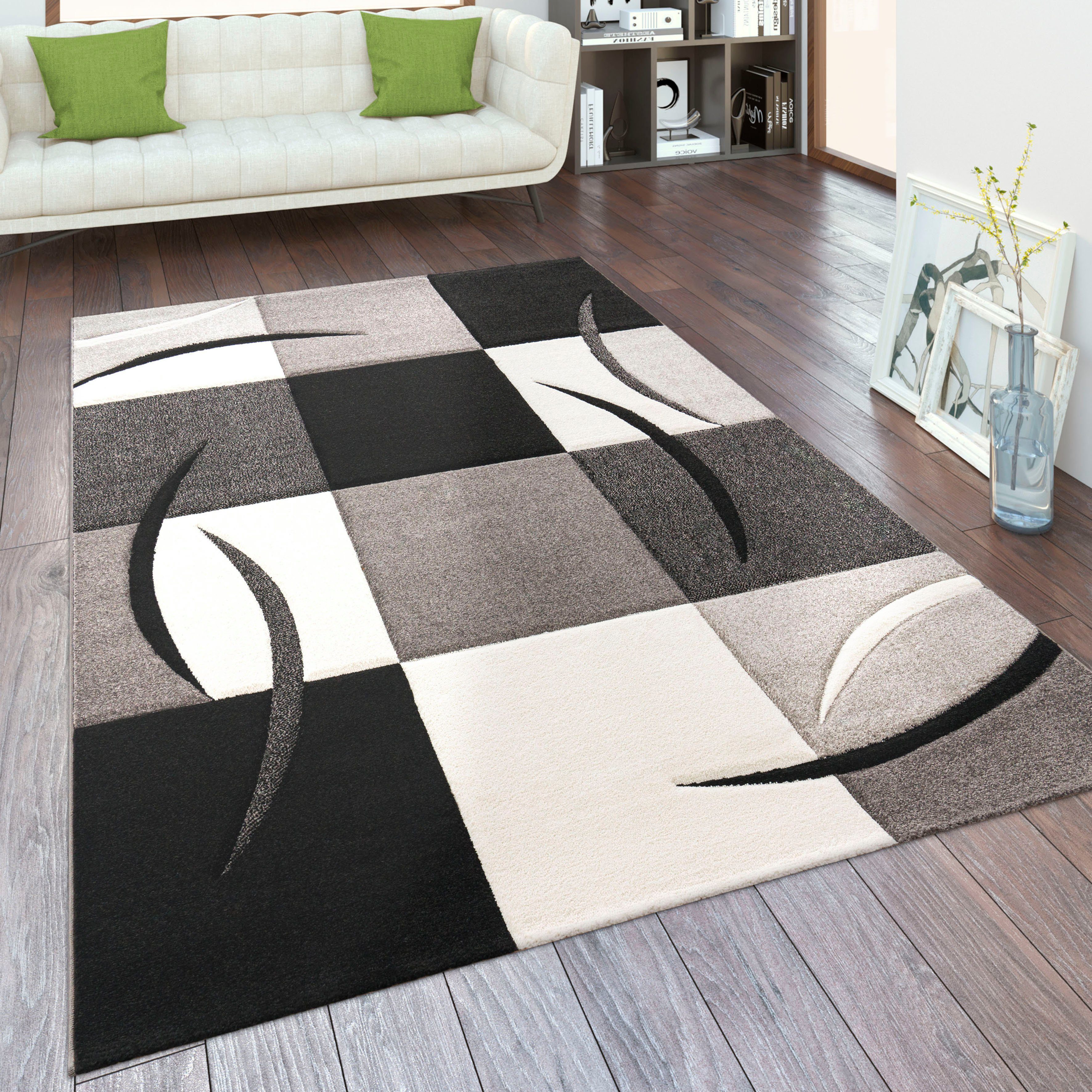 Paco Home Teppich Diamond 665, rechteckig, Höhe: 17 mm, Karo Muster, 3D-Design, auch als Läufer, Wohnzimmer, Schlafzimmer