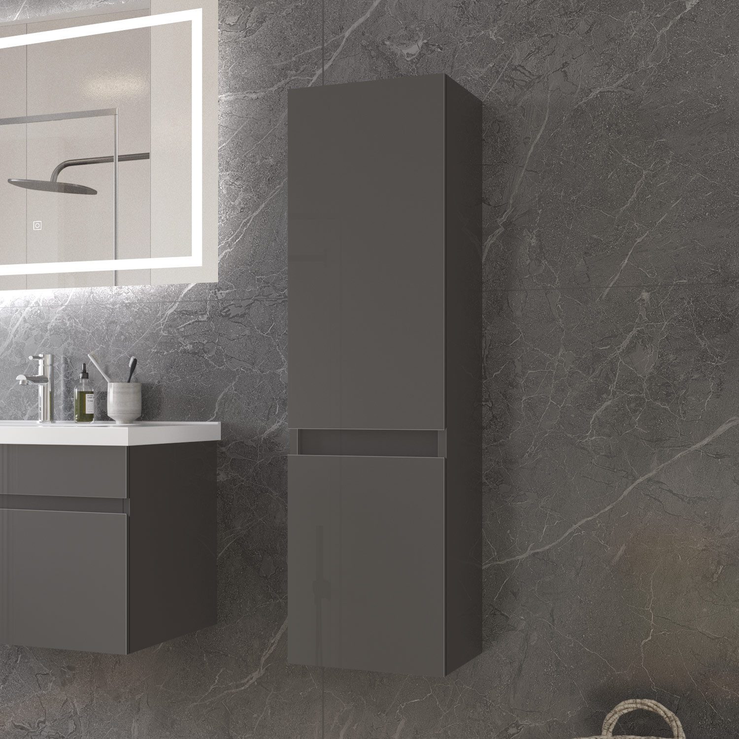 duschspa Waschtisch Waschbecken mit Unterschrank Badmöbel Set Badschrank Waschplatz, Hochglanz, 50-120cm