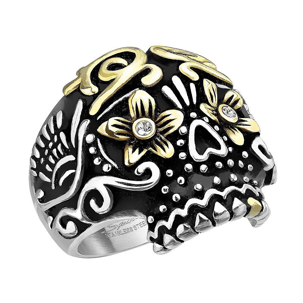 Taffstyle Fingerring Herren Biker Ring Totenkopf Dia De Los Muertos, Ring Edelstahl Massiv Breit Herrenring Männer Rocker Zuckerschädel