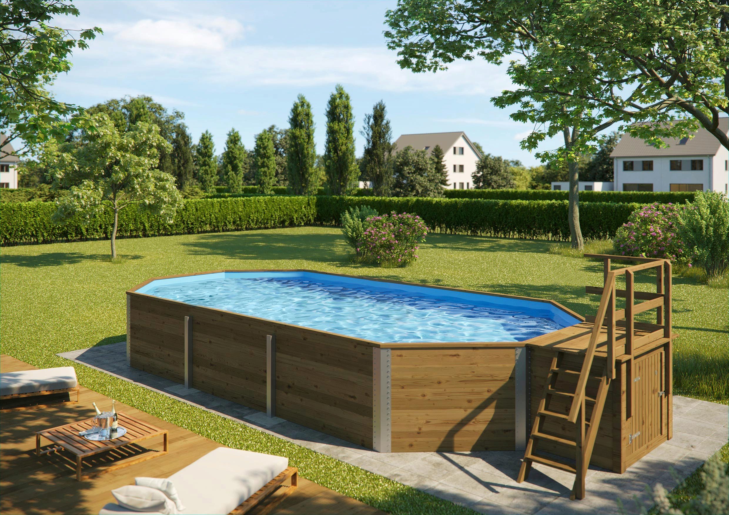 weka Rechteckpool MALI 5 mit Technikraum (Set, 9-tlg), BxLxH: 376x850x116 cm