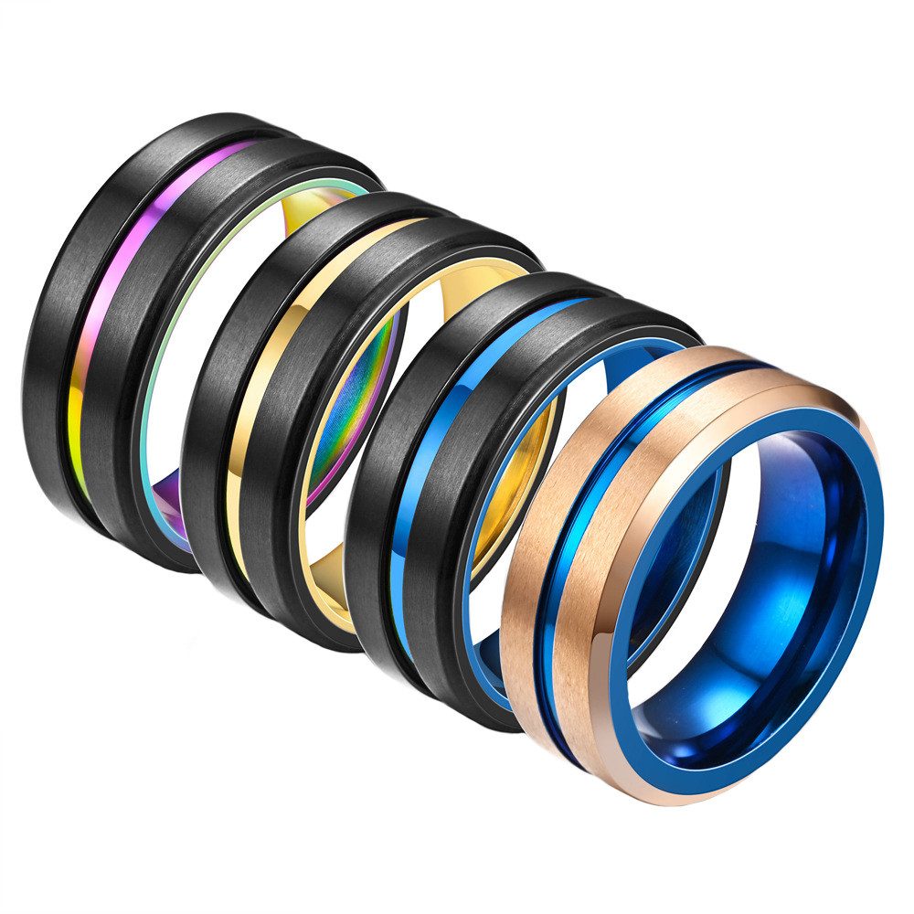 Taffstyle Fingerring Edelstahl Ring matt gebürstet mit farbigen Inlay 8mm Damen & Herren (Partnerring Ehering Trauring Hochzeitsring Freundschaftsring Ehering), sandgestrahlt Freundschaftsring Trauring Herrenring Damenring Paarring
