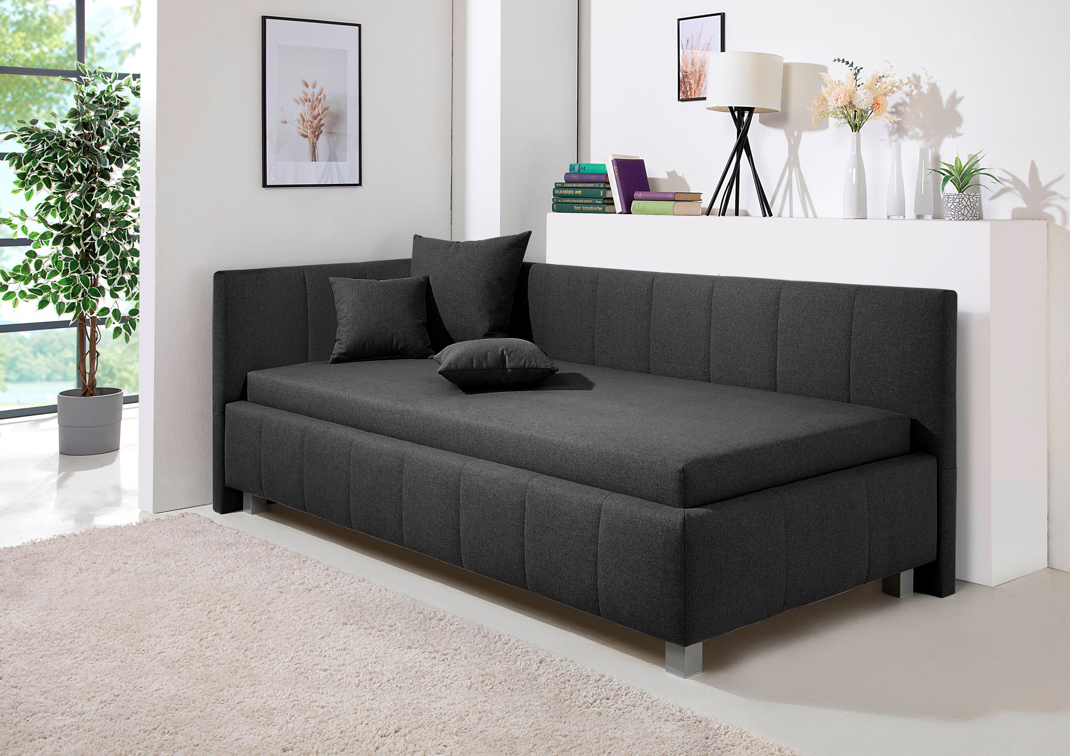 Maintal Polsterliege Mailo, mit Kopfteil & Bettkasten, 3 Breiten, Federkern- oder Bonellmatratze