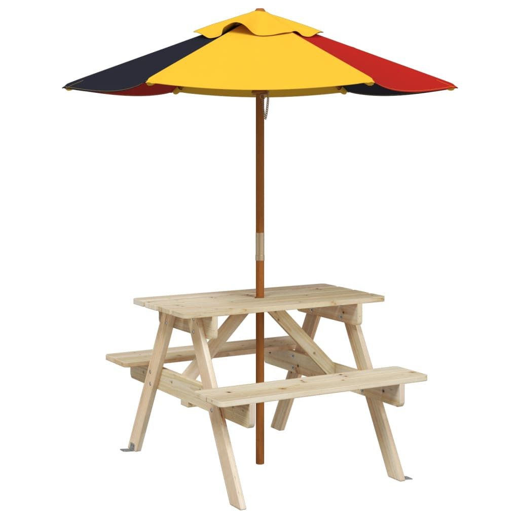 vidaXL Gartentisch Picknicktisch für 4 Kinder mit Sonnenschirm Massivholz Tanne (1-St)