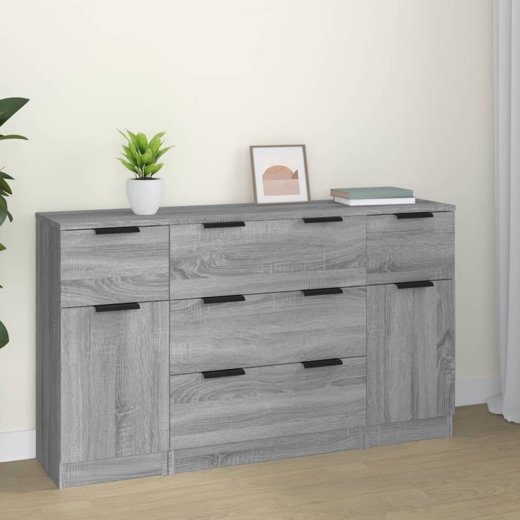 vidaXL Sideboard 3-tlg. Sideboard-Set Grau Sonoma Holzwerkstoff (3 St)