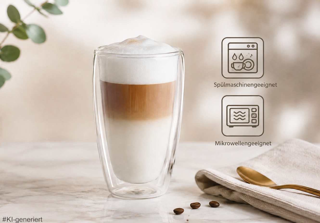 Haushalt International Latte-Macchiato-Glas Latte Macchiato-Gläser Doppelwandig isolierglas Extra lang warmhaltend, 6-tlg., 400ml, spülmaschinengeeignet, mikrow – Bild 5 von 5