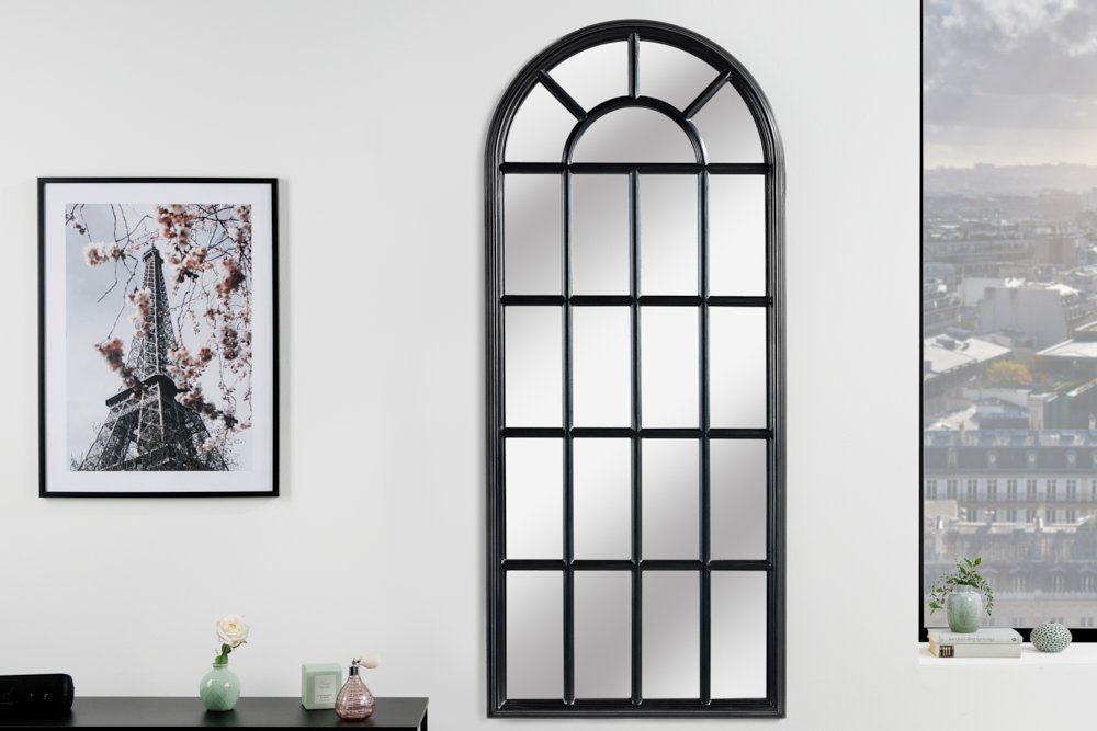 riess-ambiente Wandspiegel CASTILLO 140cm schwarz (Einzelartikel, 1-St),  Wohnzimmer · groß · halbrund · mit Rahmen · Fenster-Design · Deko | Wandspiegel