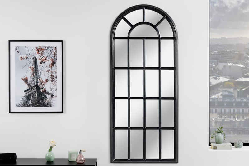 riess-ambiente Wandspiegel CASTILLO 140cm schwarz (Einzelartikel, 1-St), Wohnzimmer · groß · halbrund · mit Rahmen · Fenster-Design · Deko