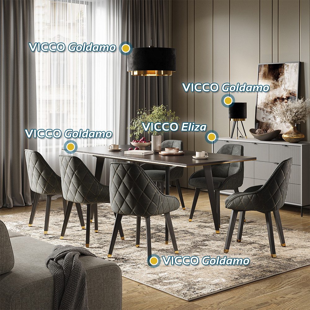 Vicco Esstisch Goldamo, Schwarz/Gold, 200 x 90 cm Ausziehbar (1-St)