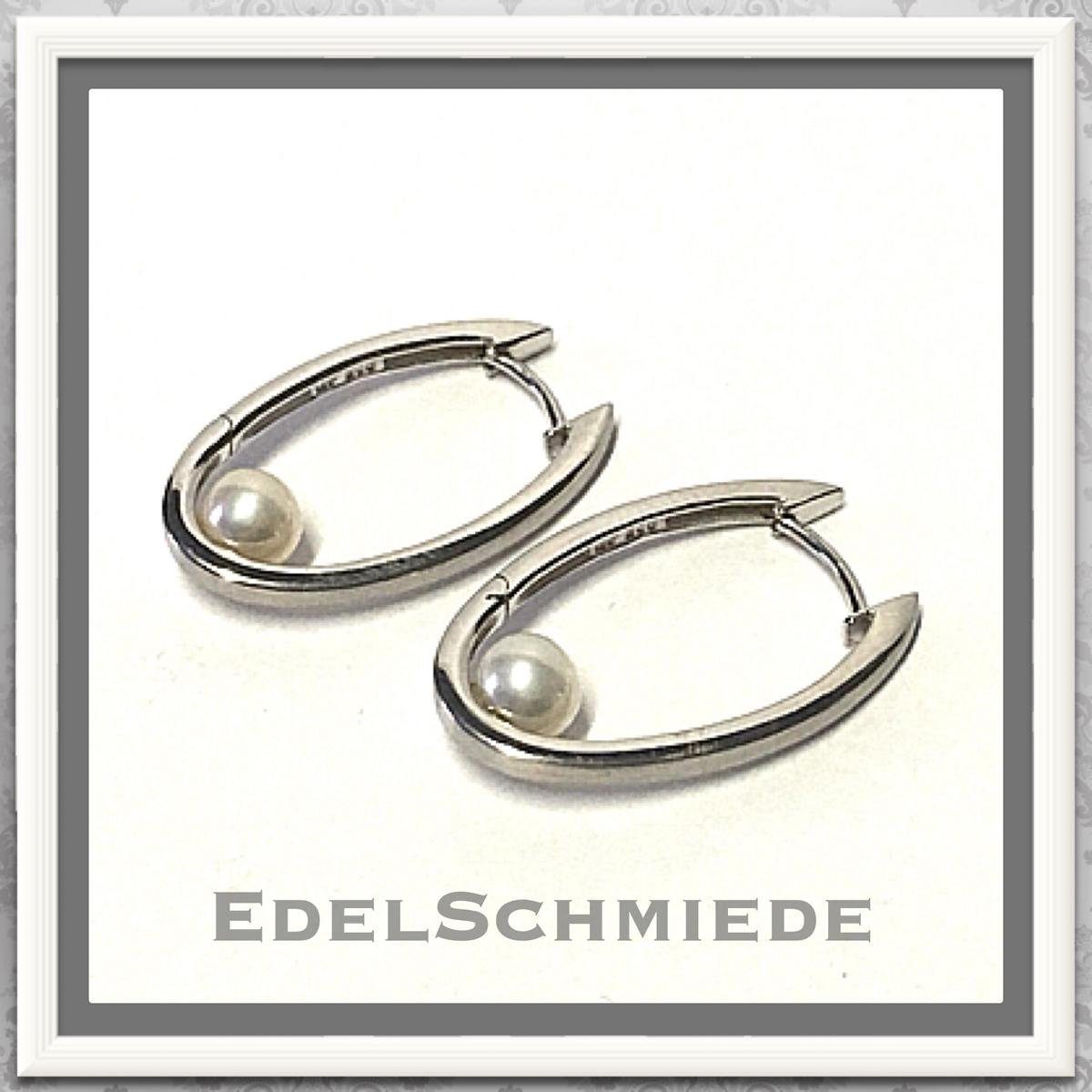 Edelschmiede925 Creolen-Set »Creole matt 925 Silber mit echter Perle weiß«  (k. A)