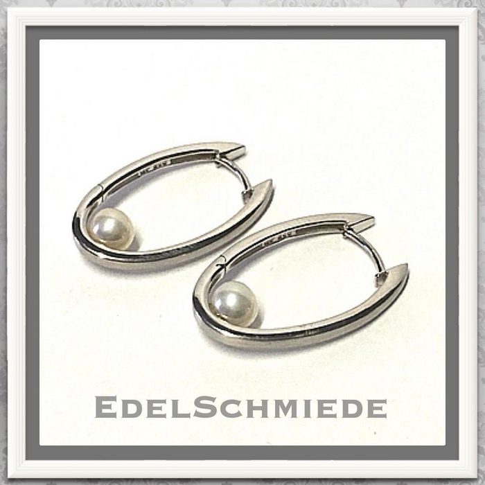 Edelschmiede925 Creolen-Set Creole matt 925 Silber mit echter Perle weiß (k. A)