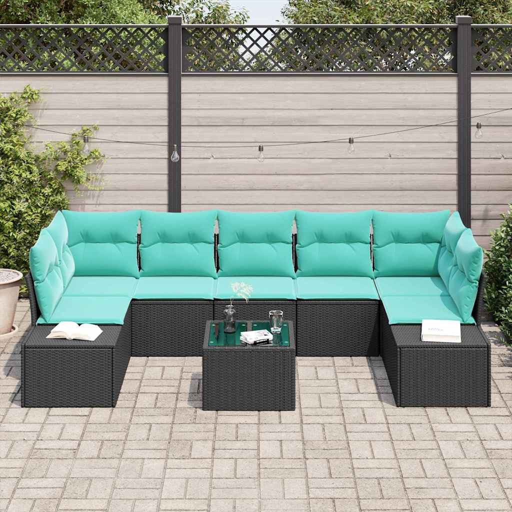 vidaXL Gartenlounge-Set Sofa Set 8 Stk. Schwarz [Synthetisch]: Poly Rattan, (8-tlg)