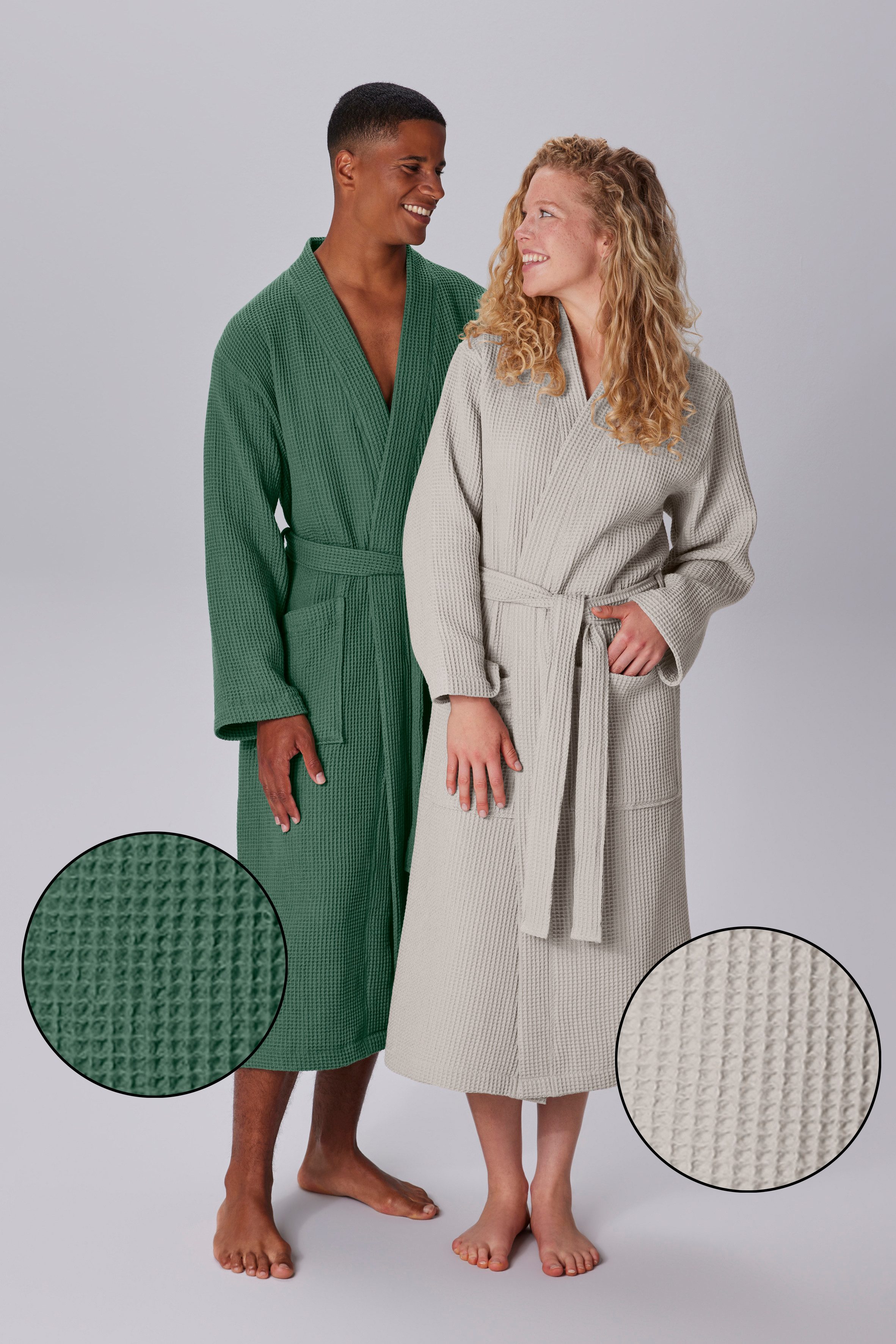 OTTO home Unisex-Bademantel Inga, Waffelpiqué, leicht, ideal für Sauna & Spa, Hotelbademantel, Langform, Baumwolle, Kimono-Kragen, Gürtel, kleines Packmaß, Taschen, Damen & Herren, S-3XL, Morgenmantel