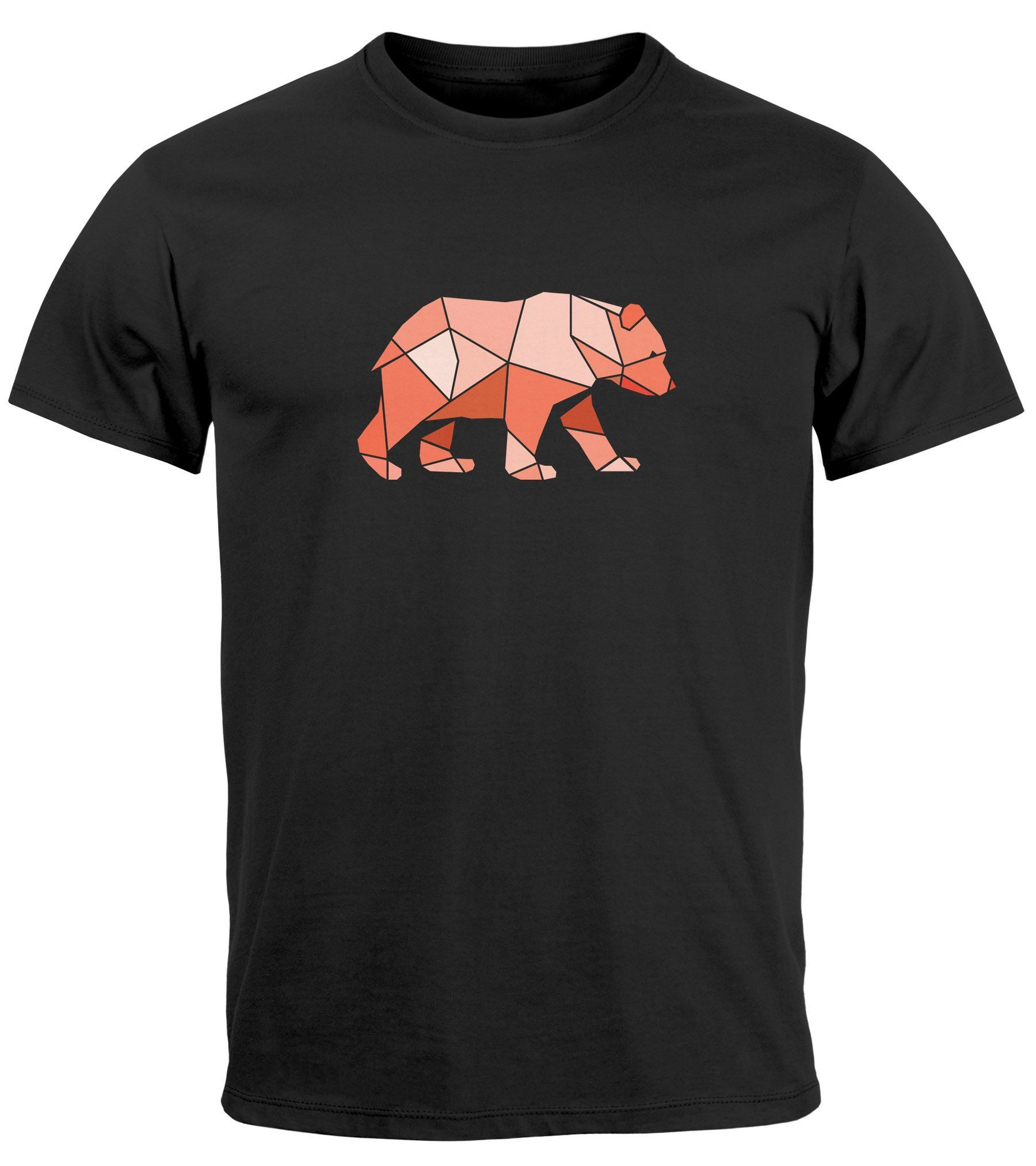 Print-Shirt Herren T-Shirt Polygon Grafik Bär Outdoor Motive Printshirt Natur