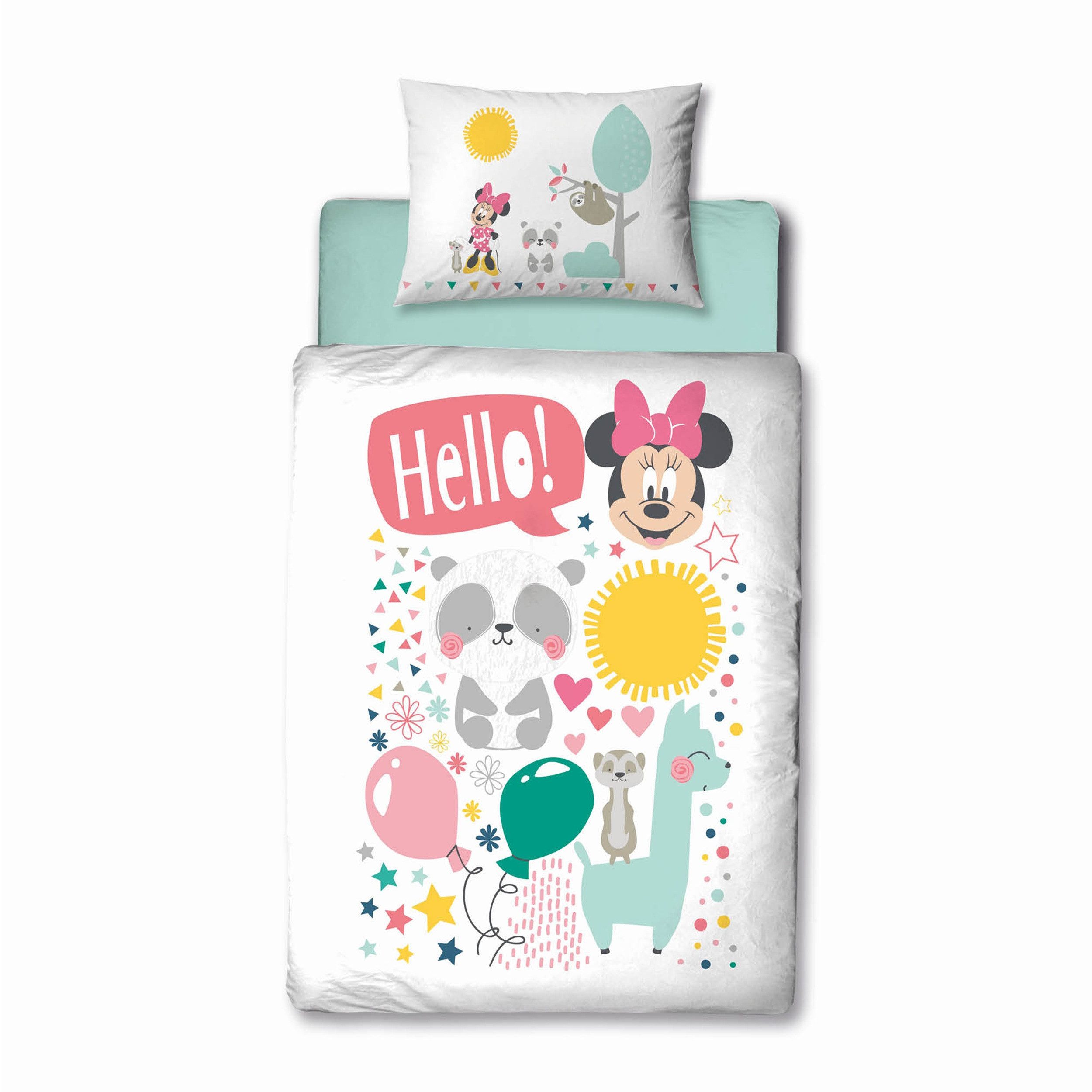 Familando Babybettwäsche Disney Minnie Mouse "Tierparty" 100x135 40x60 cm aus 100% Baumwolle, Renforcé, 2 teilig, mit vielen süßen Tieren und Reißverschluss