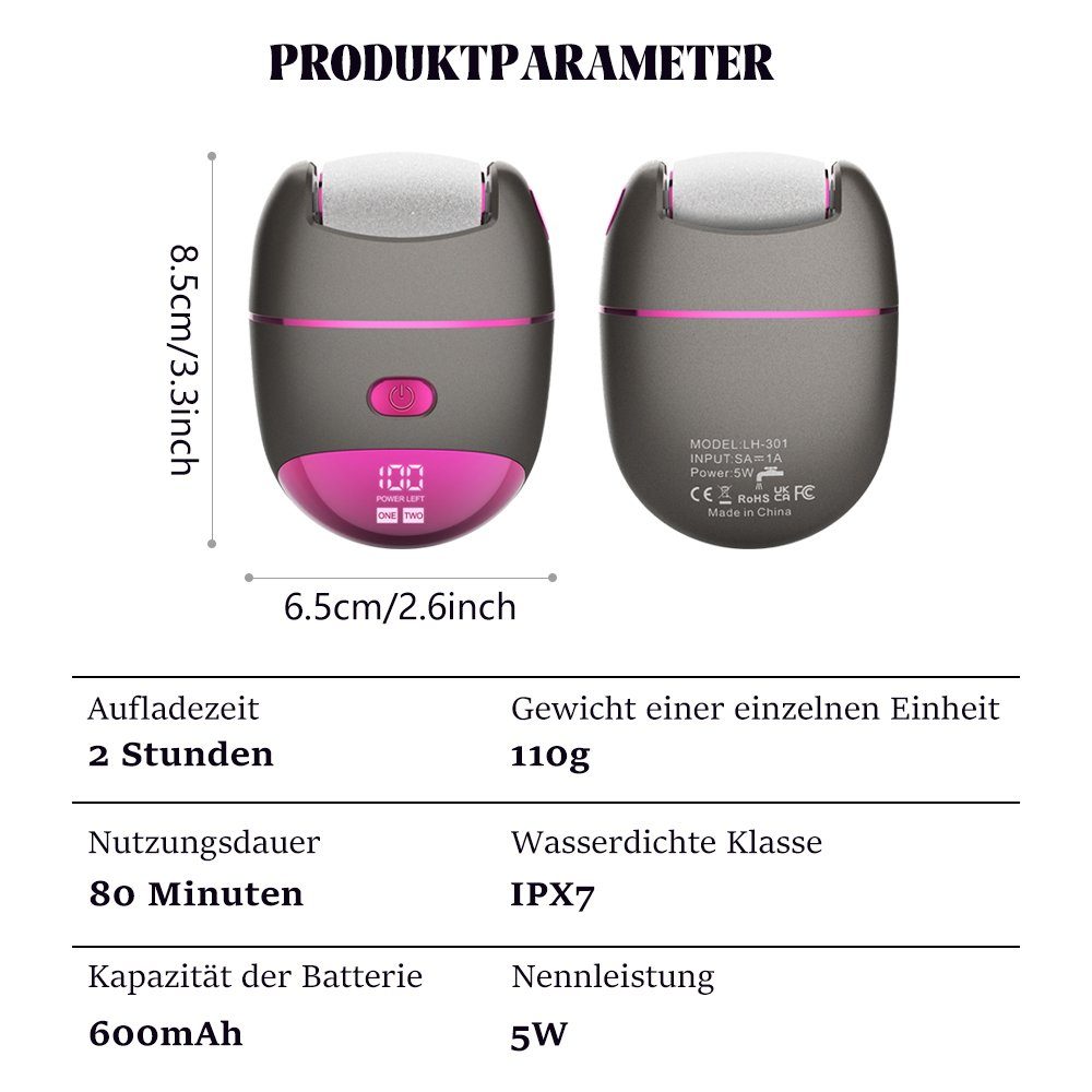 MDHAND Elektrischer Hornhautentferner Fußwäscher, 1-tlg., LCD-Leistungsanzeige