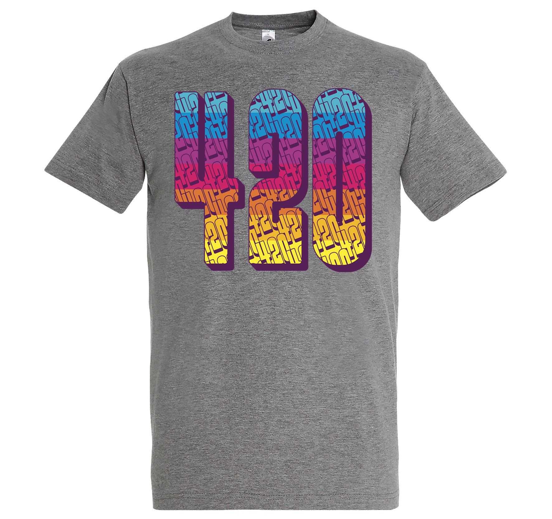 Trendigem Herren Grau Frontdruck mit 420 Designz T-Shirt Youth T-Shirt Regenbogen