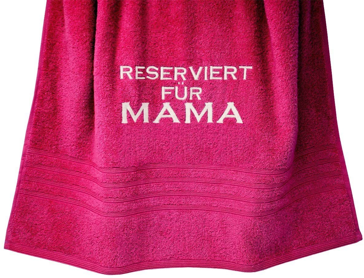 Lashuma Duschtuch Reserviert für Mama, Frottee (1-St), Badetuch mit Premium Stick, Frotteetuch 70x140 cm Rhabarber Rot