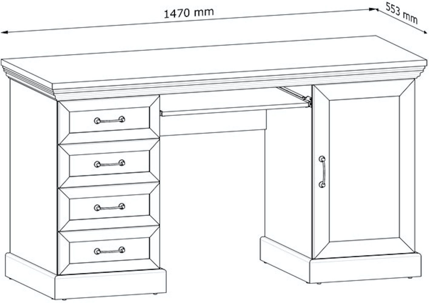 Feldmann-Wohnen Schreibtisch Royal, Landhaus-Stil skandinavisch weiß 147x55cm Pinie Wildeiche