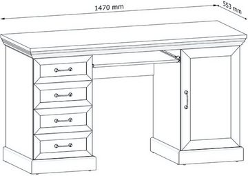 Feldmann-Wohnen Schreibtisch Royal (1-St), 147x55cm Pinie skandinavisch weiß Wildeiche Landhaus-Stil