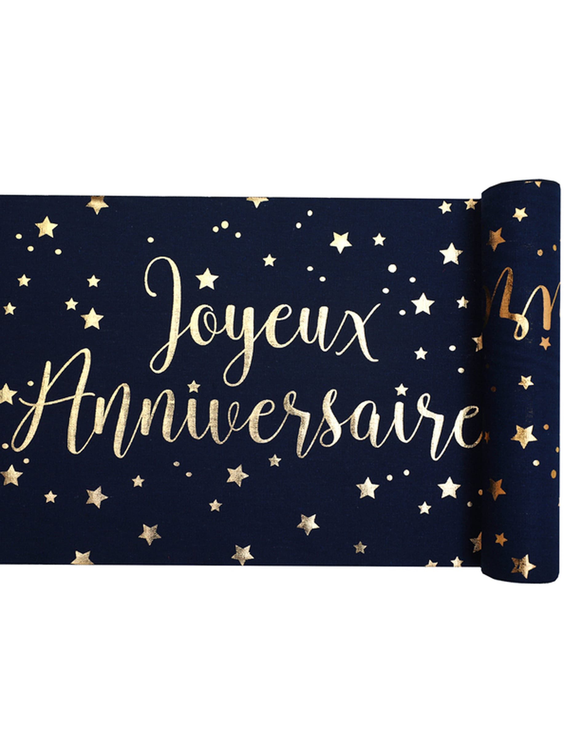 santex Kostüm Baumwoll Tischläufer Happy Birthday Blau Gold 28x300cm