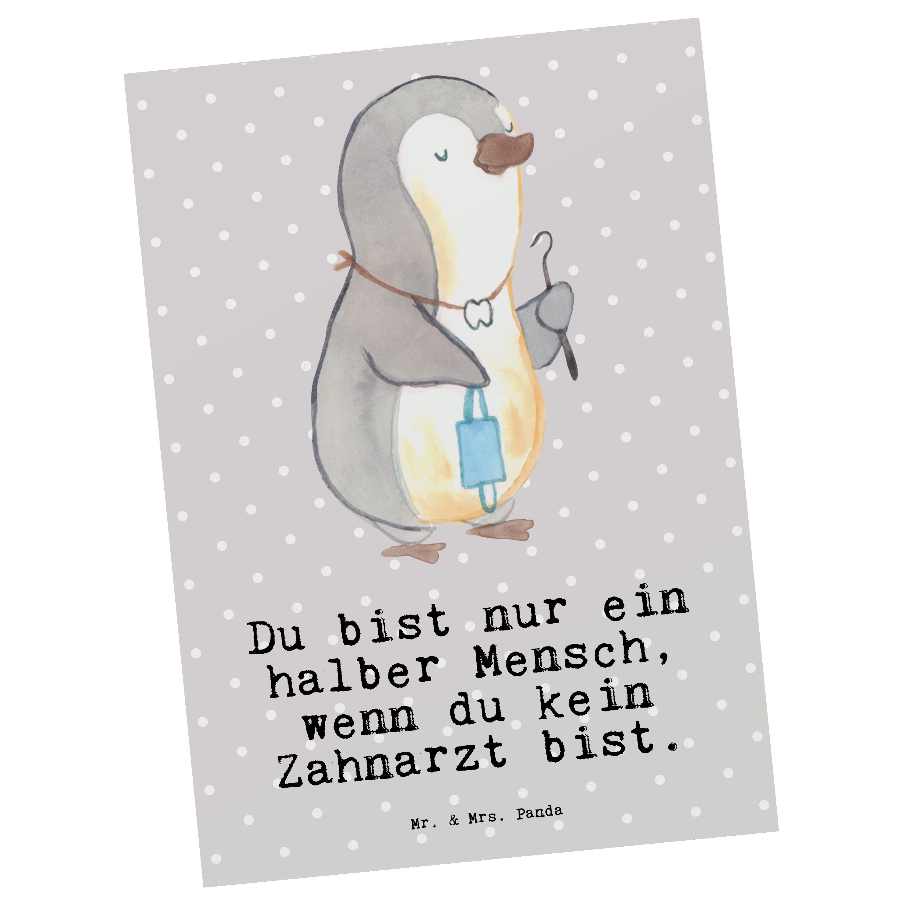 Mr. & Mrs. Panda Postkarte Zahnarzt mit Herz - Grau Pastell - Geschenk, Geschenkkarte, Einladung