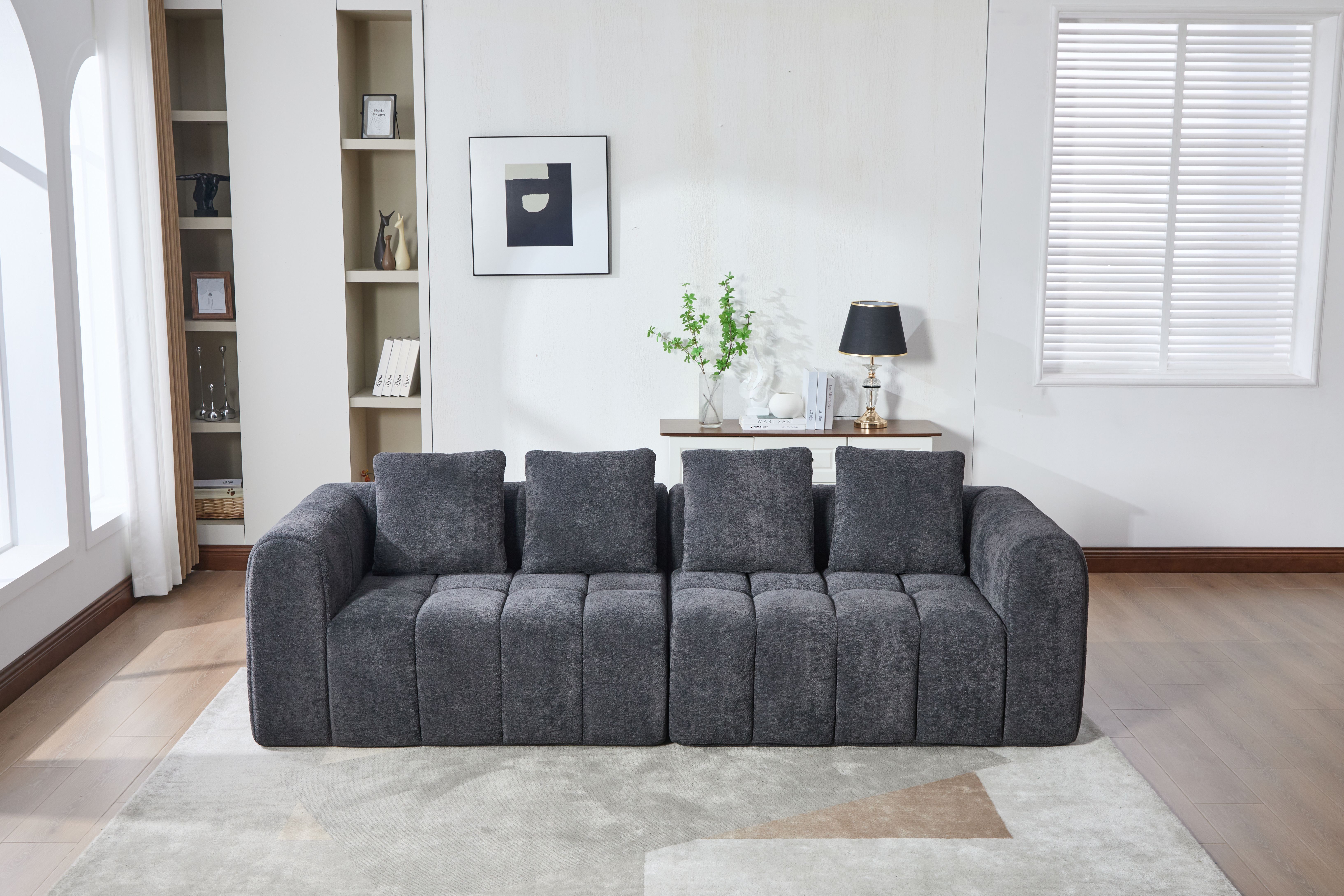 BBG 3-Sitzer Modulares Ecksofa 260 cm, 3-Sitzer Couch, Wohnlandschaft Samt, Tiefsitz Sofa, Big Sofa Wohnzimmer, Sofa ohne Montage, Lounge Sofa modern, Gepolstertes Sofa Beige/Dunkelgrau