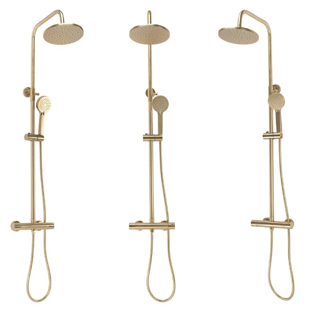 wohnwerk.idee Duschsystem Dusche Regendusche Duschgarnitur mit Thermostat Parot Matt Gold, 2 Strahlart(en)