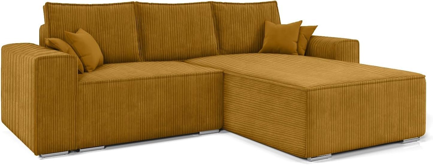 MOEBLO Ecksofa ERNO II, Ecksofa aus Cordstoff, Couch für Wohnzimmer, Schlafsofa Sofagarnitur Sofa Eckcouch L-Form, mit Schlaffunktion und Bettkasten