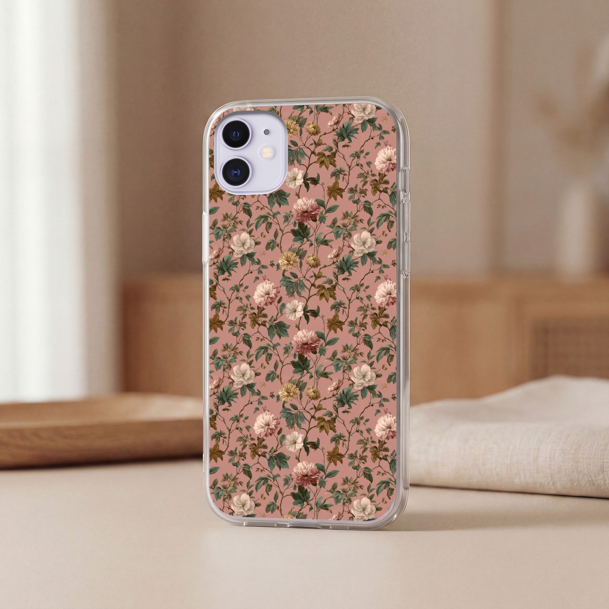 MuchoWow Handyhülle für Apple iPhone 11 Blumen - Klassisch - Rosa, Smartphone-Bumper, Print, Handy Schutzhülle Dünn