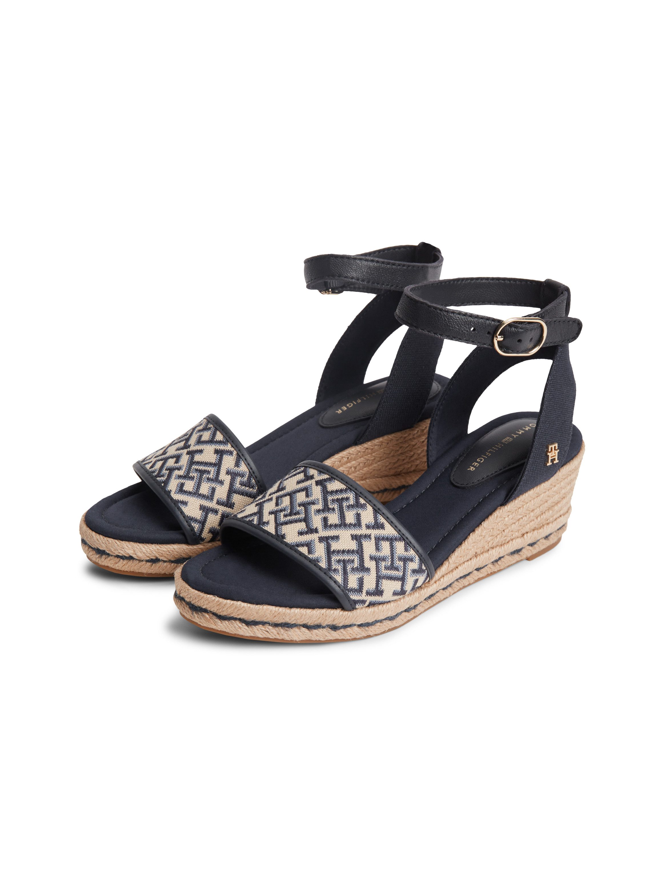 Tommy Hilfiger TH MID ESPAD WEDGE JACQUARD Keilsandalette Sommerschuh, Riemchensandale mit kontrastreicher TH-Stickerei