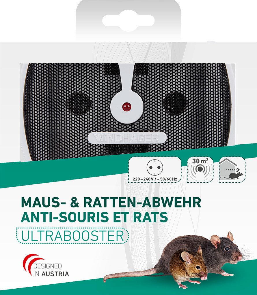 Windhager Ultraschall-Tierabwehr Maus- und Rattenabwehr Ultrabooster mit Netzteil, Schädlingsbekämpfung für dauerhaften Einsatz, Mäuse vertreiben – Bild 3 von 3