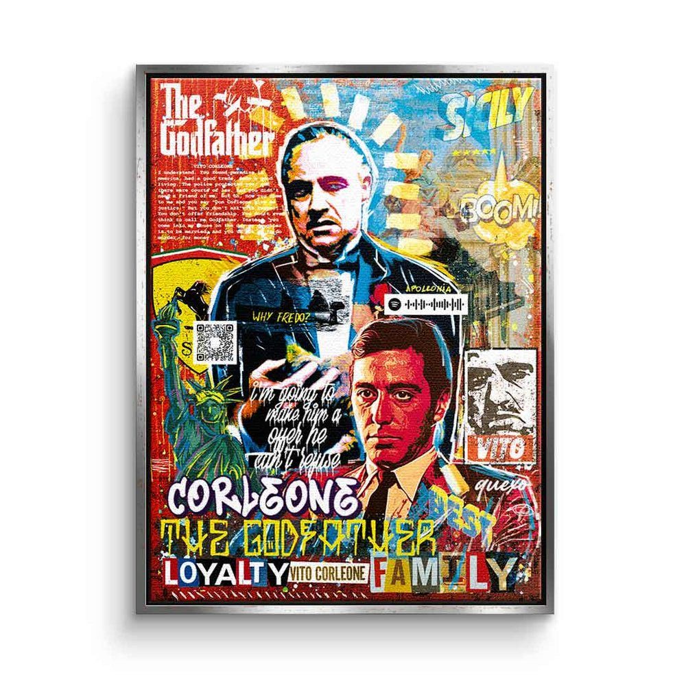 DOTCOMCANVAS® Leinwandbild, The Godfather Style Der Pate Leinwandbild Al Pacino Pop Art Collage silberner Rahmen