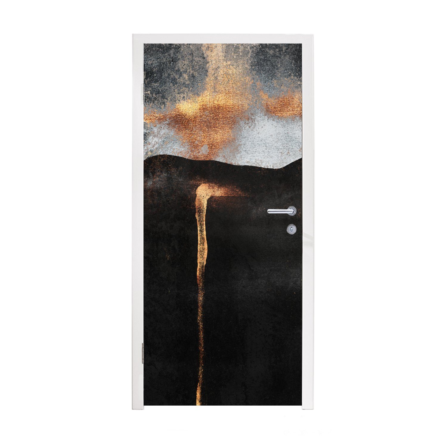 MuchoWow Türtapete Abstrakt - Gold - Chic - Schwarz - Grau, Matt, bedruckt, (1 St), Fototapete für Tür, Türaufkleber, 75x205 cm