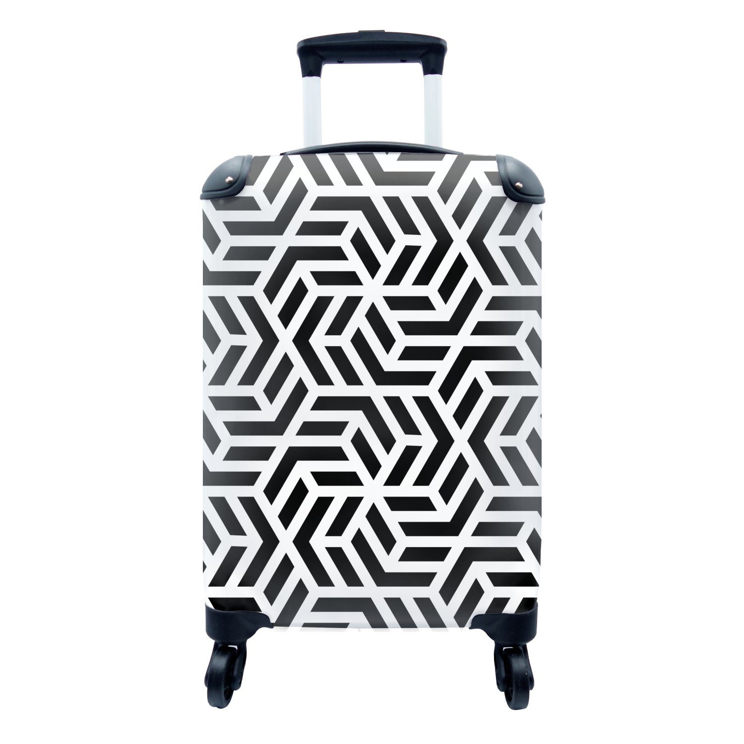 mit Schwarz - Weiß, Ferien, Reisekoffer Reisetasche Handgepäck für Muster Geometrie 4 Handgepäckkoffer rollen, Trolley, - MuchoWow - Design - Rollen,