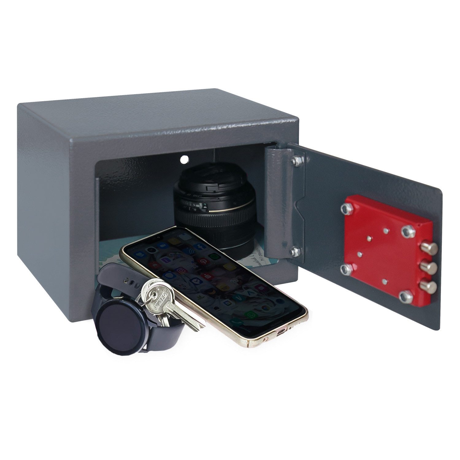 HMF Möbeltresor Safe Tresor klein mit Schlüssel, Schließfach mit Doppelbartschloss, 23 x 17 x 17 cm, anthrazit