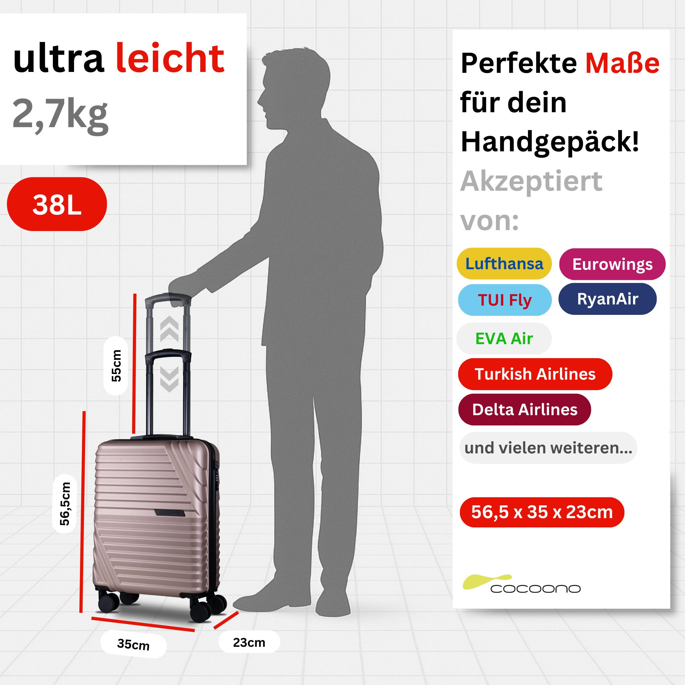 cocoono Hartschalen-Trolley Cocoono Hartschalenkoffer mit TSA Schloss & 8 Rollen, Dehnfalte