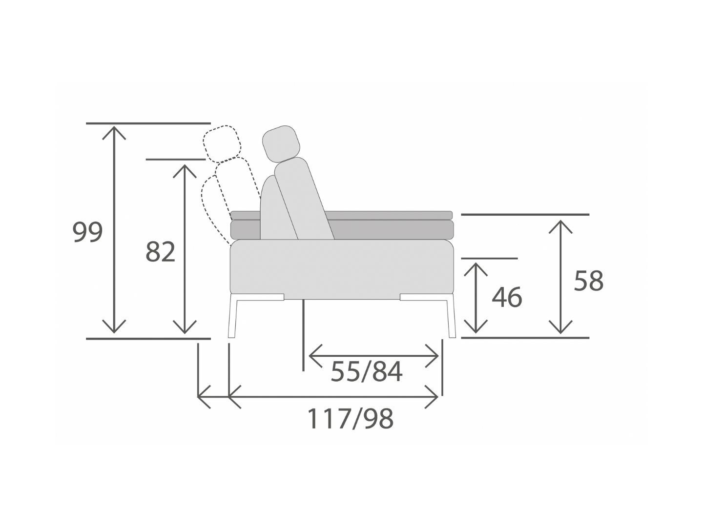 Rom Loungesofa Wave, inkl. 2x Sitztiefenverstellung 3x Armteilverstellung, inkl