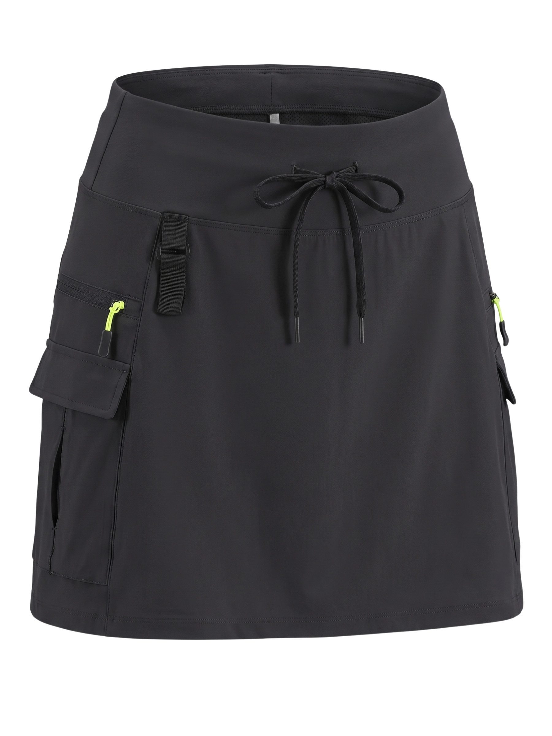 FemmeTone Minirock Damen Cargorock sportlich mit Taschen, kurzer Sommerrock mit Kordelzug Outdoorrock mit Reißverschlusstaschen, Freizeitrock elastischer Bund