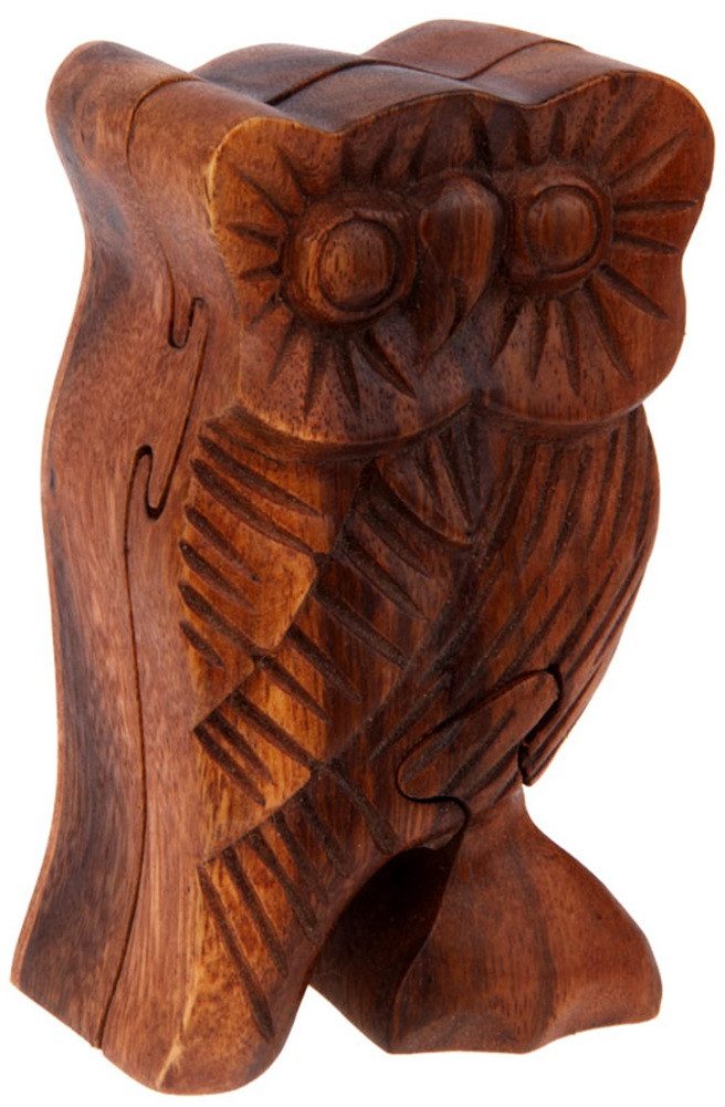 WORU Dekokiste Handgefertigte Eulen-Trickbox aus Soar-Holz – geschnitzt, 12 cm (1 St)