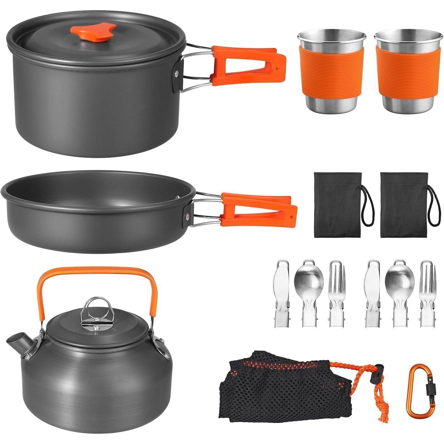 LuxusKollektion Geschirr-Set Camping Geschirr Set 17-teilig Aluminium Töpfe Becher Besteck