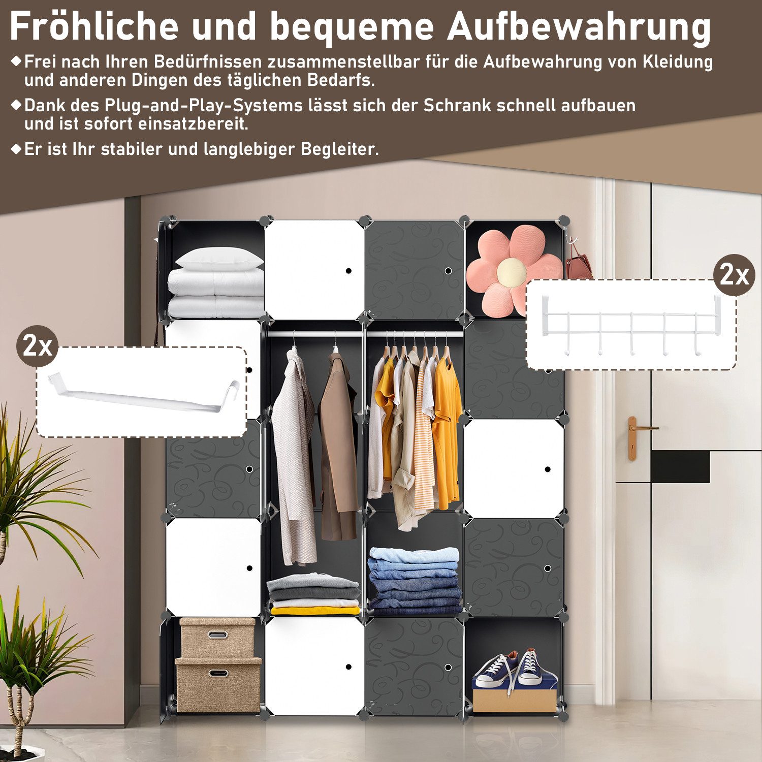 Clanmacy Kleiderschrank Kleiderschrank DIY Kombischrank, 20 Würfel Garderobe – Bild 4 von 5