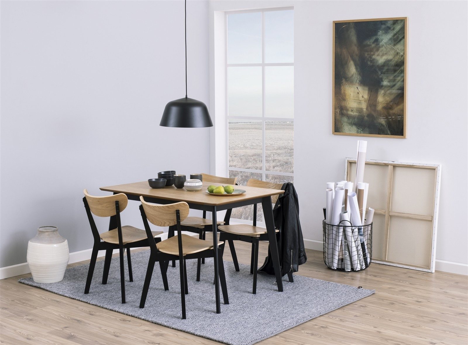 freiraum Esstisch Roxby, in Eiche, Schwarz, MDF, Rubberwood - 120x76x80cm (BxHxT)