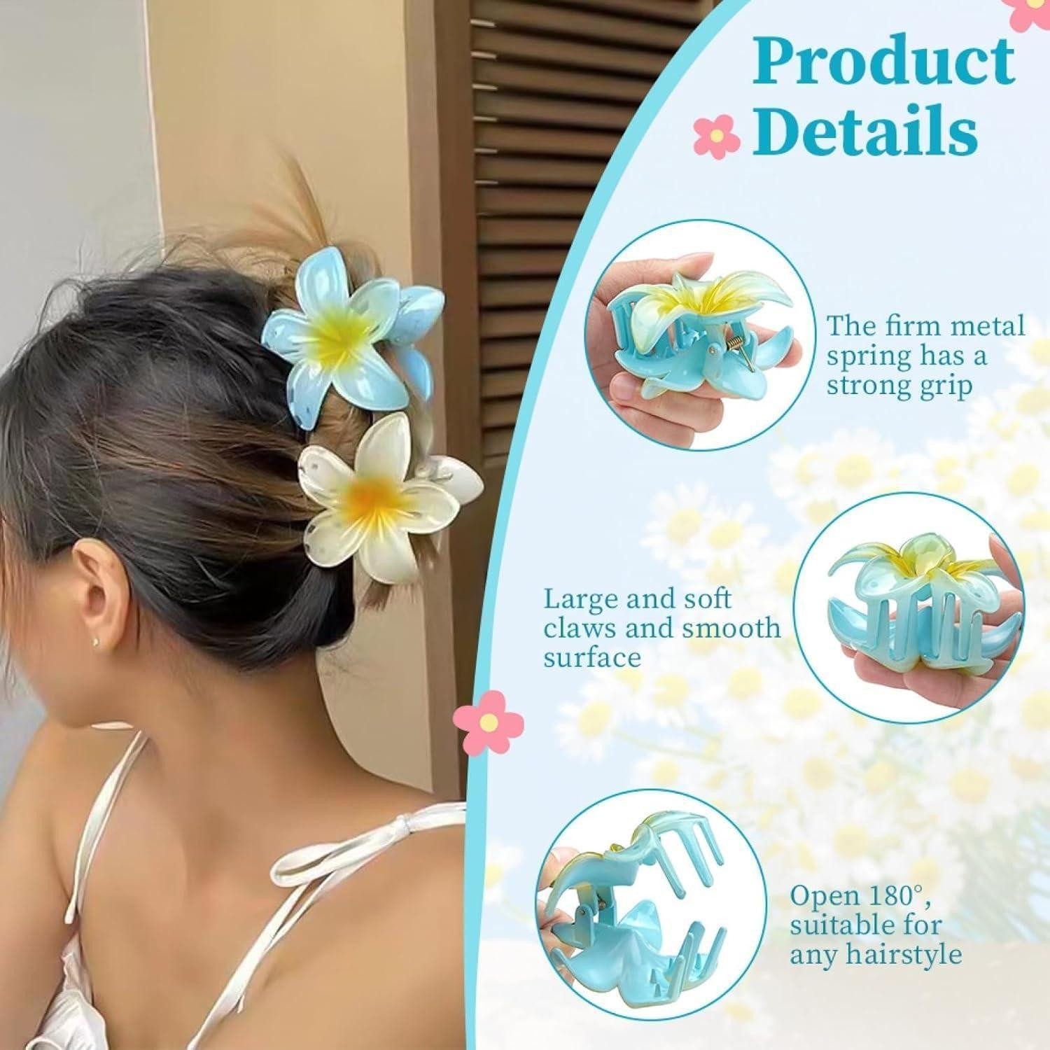 Aucuu Haarklammer 6er Set Flower Hair Clips Acryl Haarspangen Hawaii Blumen Haarklammern