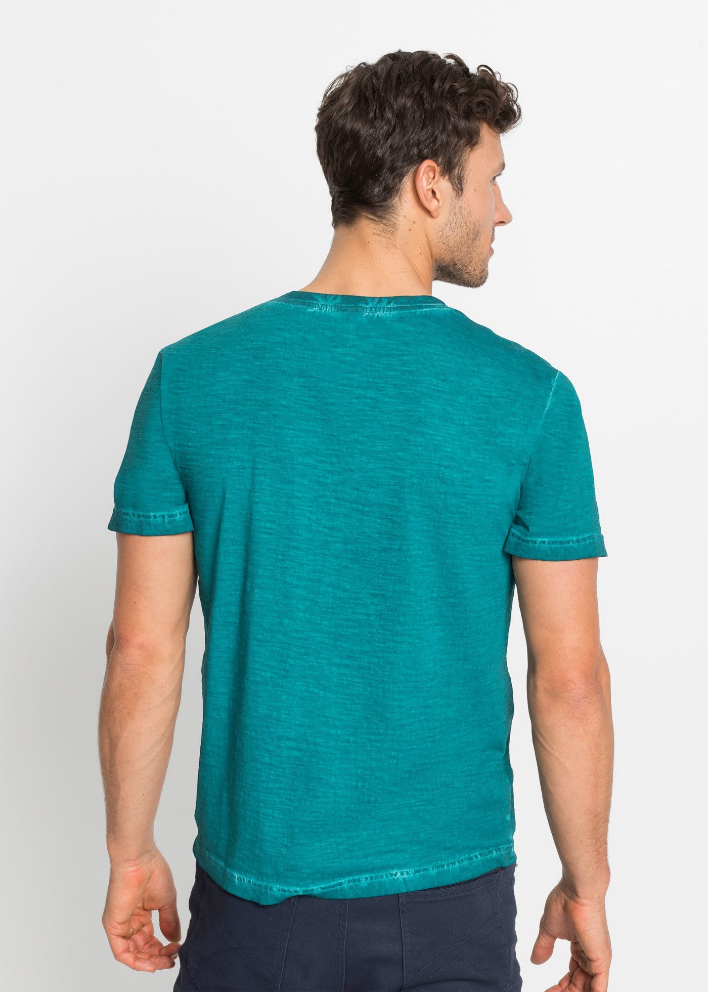 bonprix Henleyshirt Regular fit, Kurzarm, aus Baumwolle, Fade Out Look