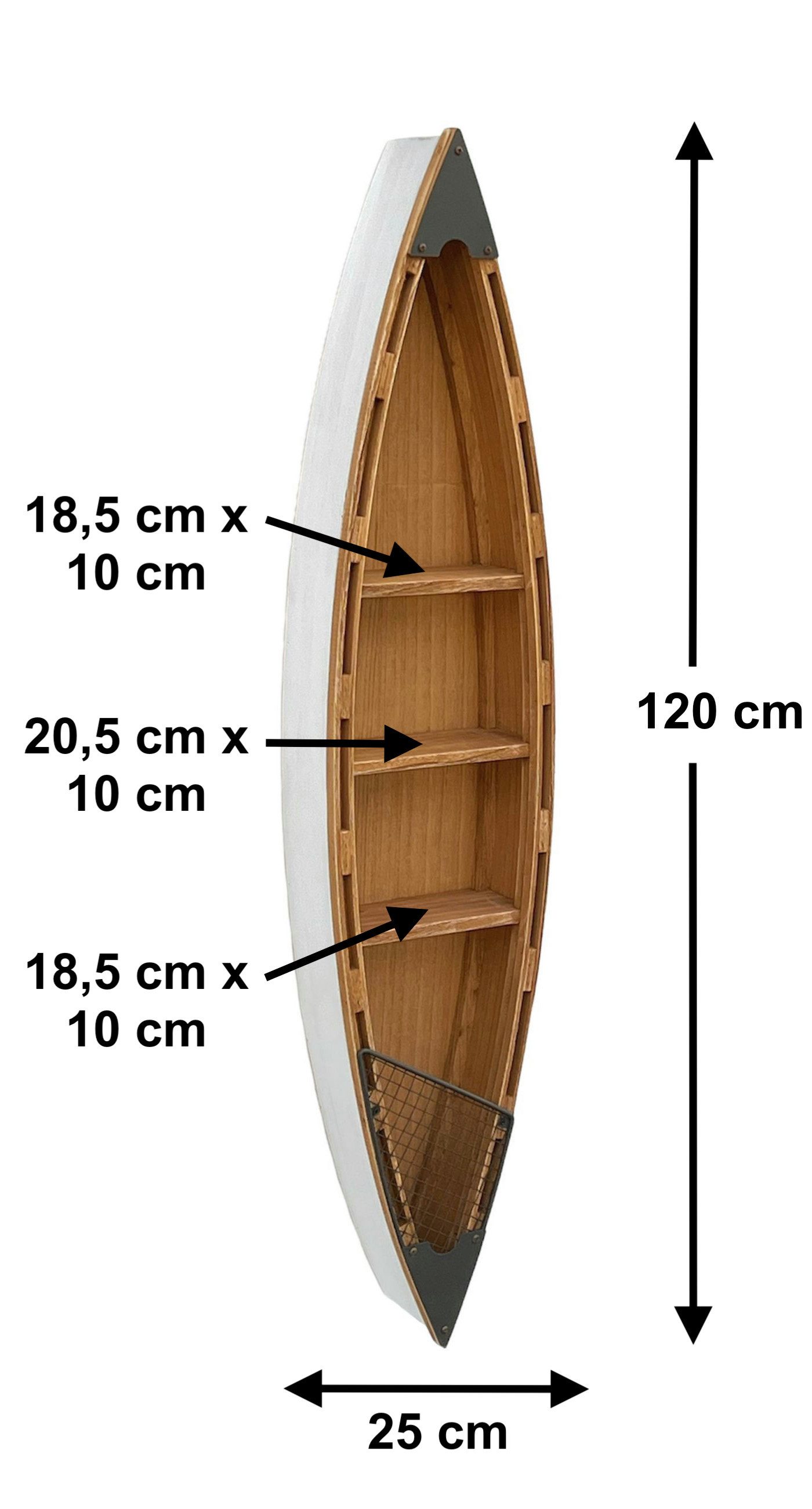 DanDiBo Wandregal Regal Boot 120 cm in Bootsform aus Holz Antik MR83 Maritim, pflegeleicht Bootsregal Badregal Badschrank Braun für die Wand